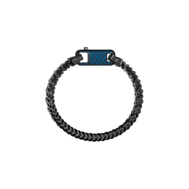 Guess Jewellery Guess Gents Pitstop Textured Black Hook Chain Bracelet 0.8cm, 21cm