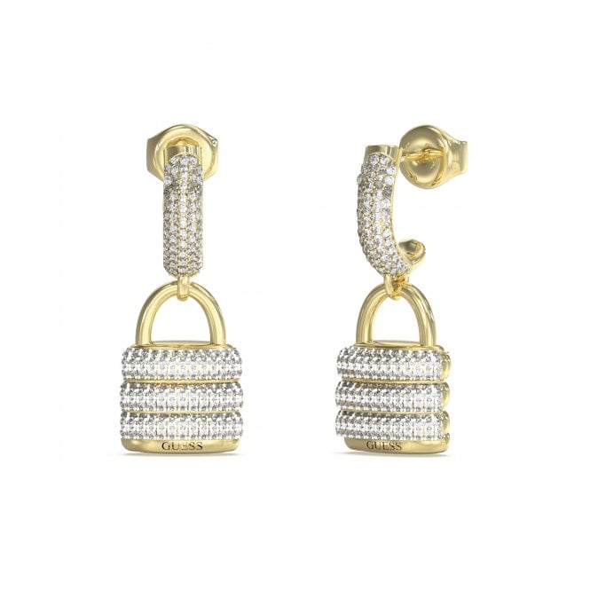 Guess Jewellery Guess Guess My Secret Pavé Padlock Gold Tone Drop Earrings 2.7cm