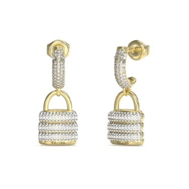 Guess Guess My Secret Pavé Padlock Gold Tone Drop Earrings 2.7cm