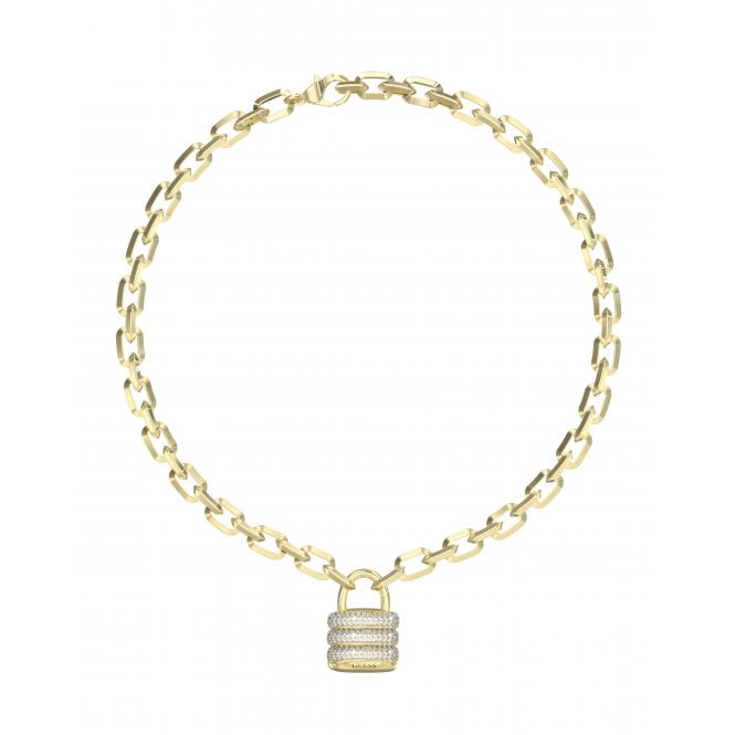 Guess Jewellery Guess Guess My Secret Pavé Padlock Gold Tone Necklace 16-18
