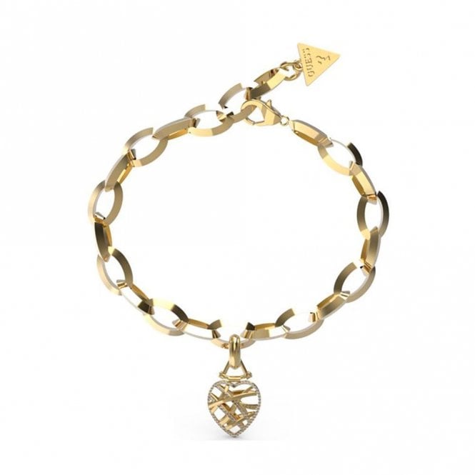 Guess Jewellery Guess Heart Cage CZ Gold Tone Bracelet  19-23cm