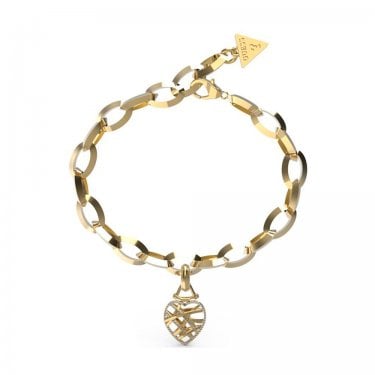 Guess Heart Cage CZ Gold Tone Bracelet 19-23cm