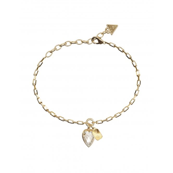 Guess Jewellery Guess Heart Charm Gold Tone Bracelet 1.1cm, 17.2 - 21cm