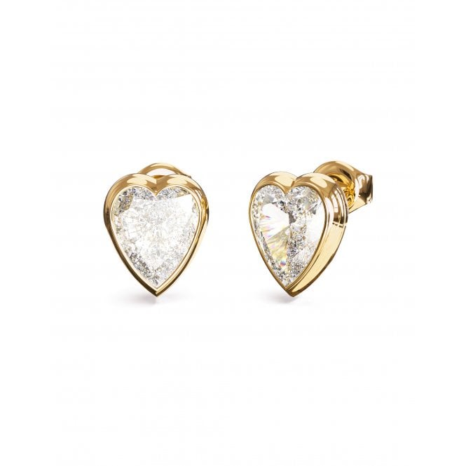 Guess Jewellery Guess Heart Charm Gold Tone Stud Earrings 1.1cm