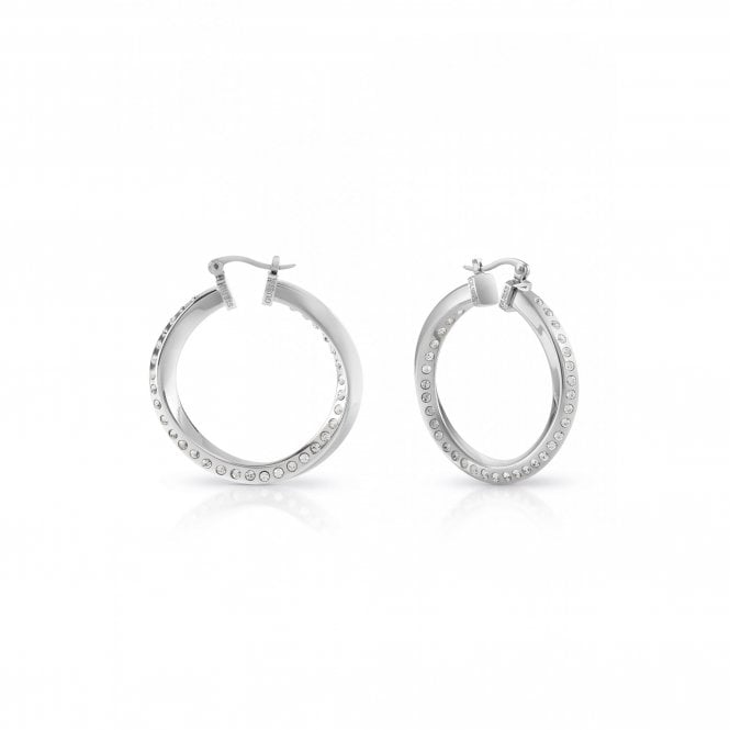 Guess Jewellery Guess Hoops Don't Lie Silver Tone Hoop Earrings 4x4cm
