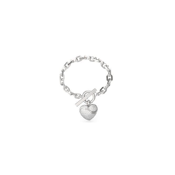 Guess Jewellery Guess In My Heart Crystal Heart T-Bar Bracelet 2.5 x 2.1cm, 18.4cm