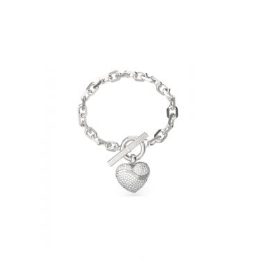 Guess In My Heart Crystal Heart T-Bar Bracelet 2.5 x 2.1cm, 18.4cm