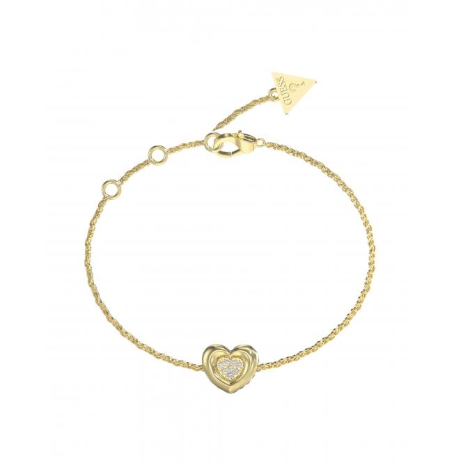 Guess Jewellery Guess L.O.V.E Pavé Heart Gold Tone Bracelet 1.4cm, 22cm