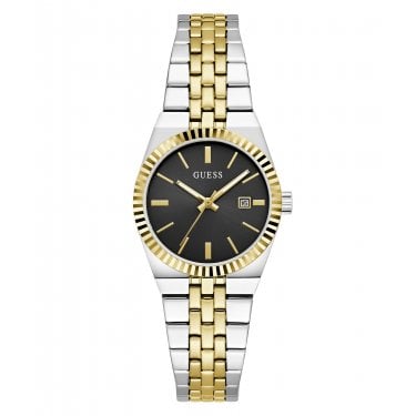 Guess Ladies Vera Black Dial Two Tone Stainless Steel Watch