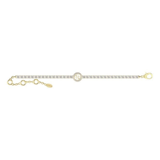 Guess Jewellery Guess Paradise 4G Logo CZ Gold Tone Tennis Bracelet 0.3cm, 17.2cm + 3.8cm