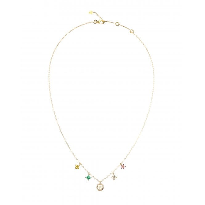Guess Jewellery Guess Secret Gardens CZ Flower Charms Gold Tone Necklace 16-18