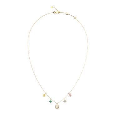 Guess Secret Gardens CZ Flower Charms Gold Tone Necklace 16-18"