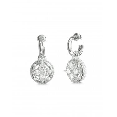 Guess Spinning Bloom Silver Tone Pendant Earrings 2.4cm x 1.2cm