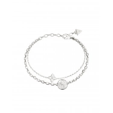 Guess Spinning Double Bloom Silver Tone Bracelet 17.3cm + 3.8cm