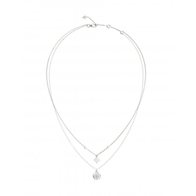 Guess Jewellery Guess Spinning Double Bloom Silver Tone Necklace 40.7cm + 5cm