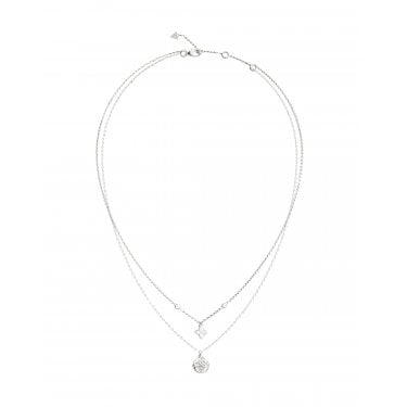 Guess Spinning Double Bloom Silver Tone Necklace 40.7cm + 5cm