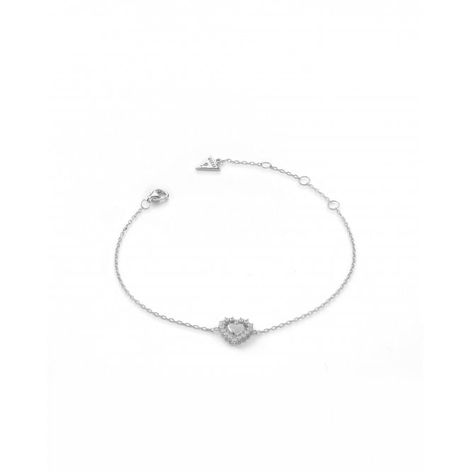 Guess Jewellery Guess Sterling Silver Jardin Pavé Heart Bracelet 0.95cm, 17.2cm + 3.8cm