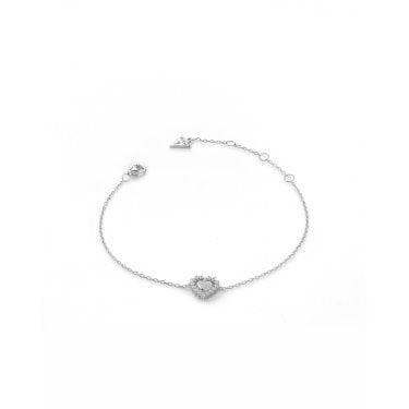 Guess Sterling Silver Jardin Pavé Heart Bracelet 0.95cm, 17.2cm + 3.8cm