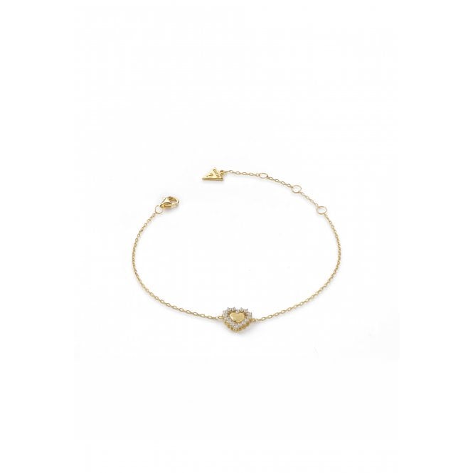 Guess Jewellery Guess Sterling Silver Jardin Pavé Heart Gold Tone Bracelet 0.95cm, 17.2cm + 3.8cm