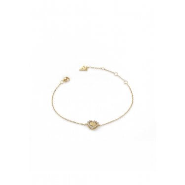 Guess Sterling Silver Jardin Pavé Heart Gold Tone Bracelet 0.95cm, 17.2cm + 3.8cm