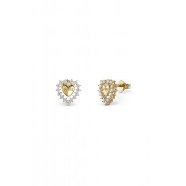 Guess Sterling Silver Jardin Pavé Heart Gold Tone Stud Earrings 1 x 0.95cm