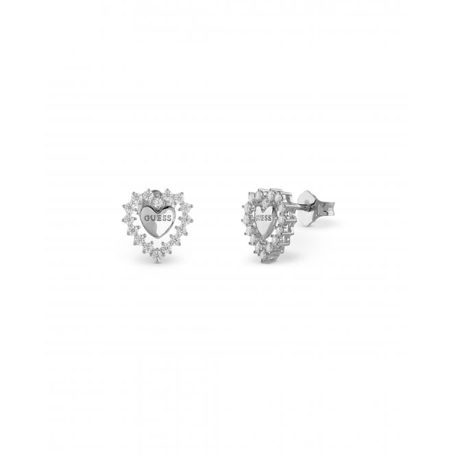 Guess Jewellery Guess Sterling Silver Jardin Pavé Heart Stud Earrings 1 x 0.95cm