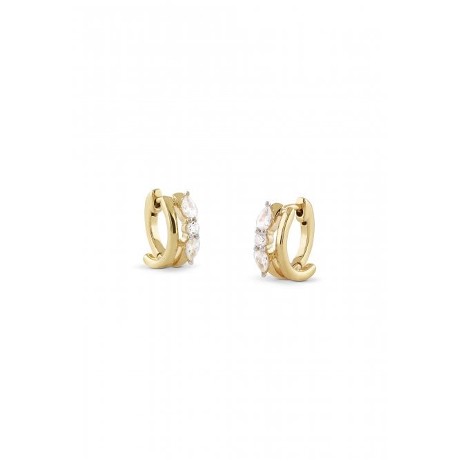 Guess Jewellery Guess Sterling Silver Nuances CZ Double Row Huggie Gold Tone Hoop Earrings 10mm