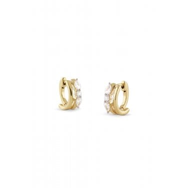 Guess Sterling Silver Nuances CZ Double Row Huggie Gold Tone Hoop Earrings 10mm