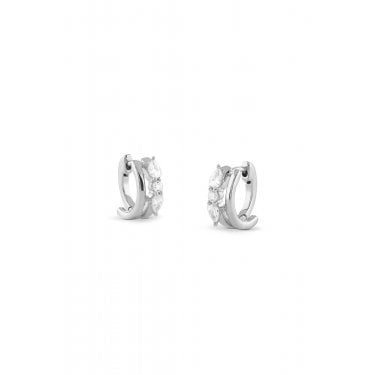 Guess Sterling Silver Nuances CZ Double Row Huggie Hoop Earrings 10mm