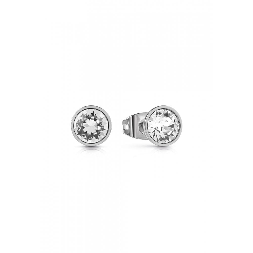 Guess Jewellery Silver Guess Studs Party Tone 8Mm Solitaire Stud Earrings Size 1