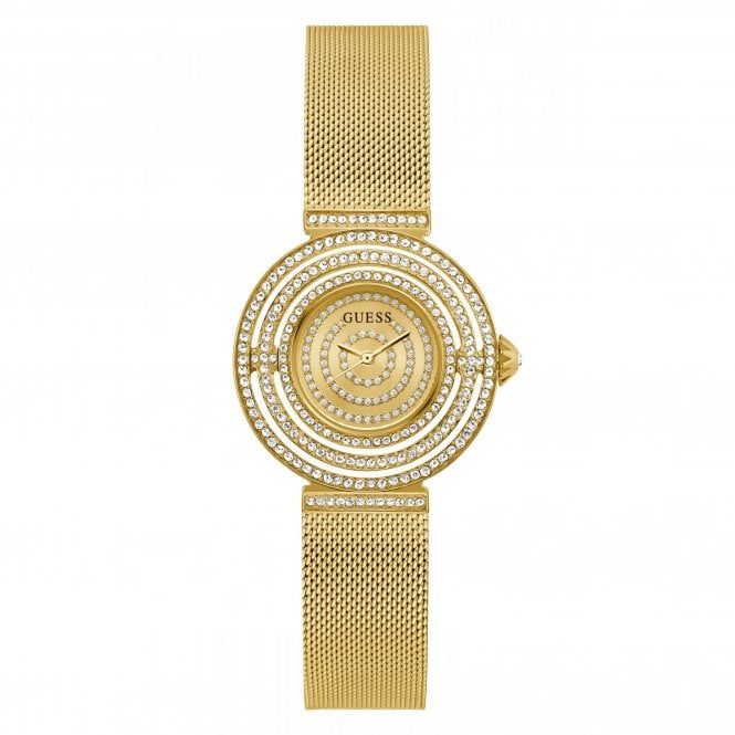 Guess Watches Guess Ladies Dream CZ Yellow Gold Tone Stainless Steel Mesh Strap Watch
