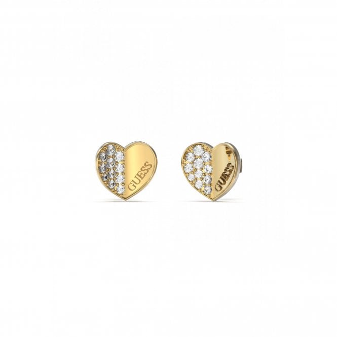 Guess Jewellery Guess Lovely Guess Yellow Gold Tone Plain & CZ Pave Heart 12mm Stud Earrings