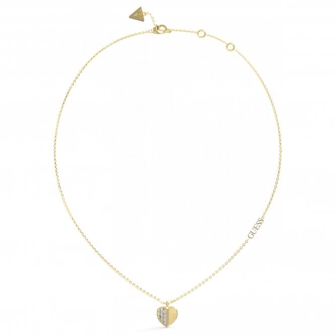 Guess Jewellery Guess Lovely Guess Yellow Gold Tone Plain & CZ Pave Heart 16-18