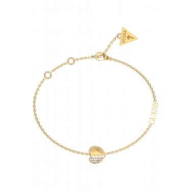 Guess Lovely Guess Yellow Gold Tone Plain & CZ Pave Heart Bracelet 18.5-22cm