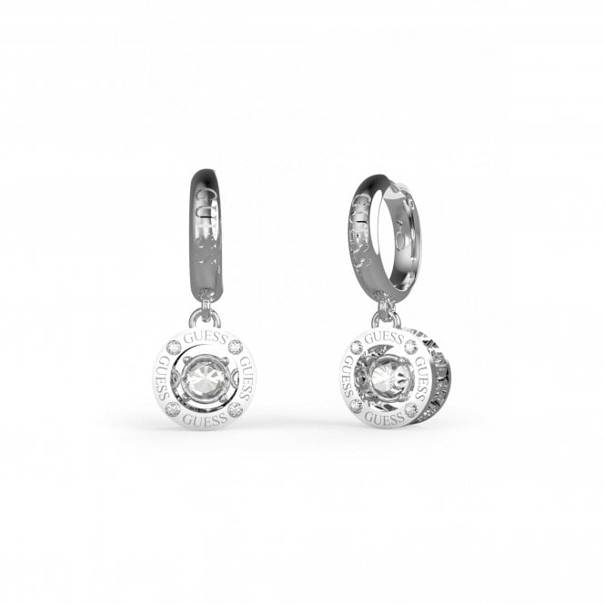 Guess Jewellery Guess Solitaire Silver Tone Huggie Drop 2.4cm Earrings