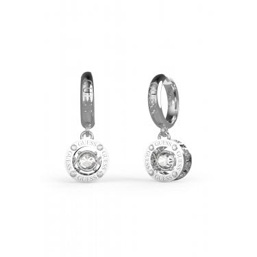 Guess Solitaire Silver Tone Huggie Drop 2.4cm Earrings
