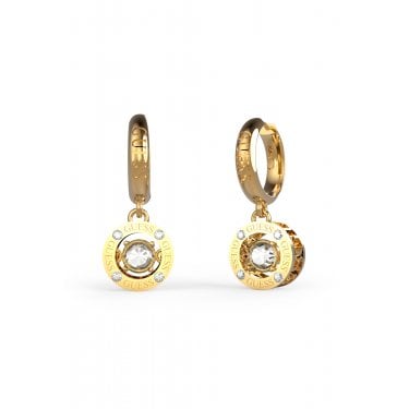 Guess Solitaire Yellow Gold Tone Huggie Drop 2.4cm Earrings