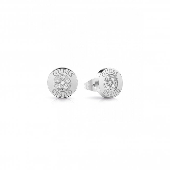 Guess Jewellery Guess Studs Party Silver Tone 10mm Logo Button Stud Earrings