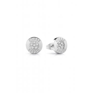 Guess Studs Party Silver Tone 10mm Logo Button Stud Earrings