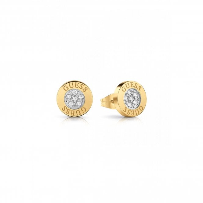 Guess Jewellery Guess Studs Party Yellow Gold Tone 10mm Logo Button Stud Earrings