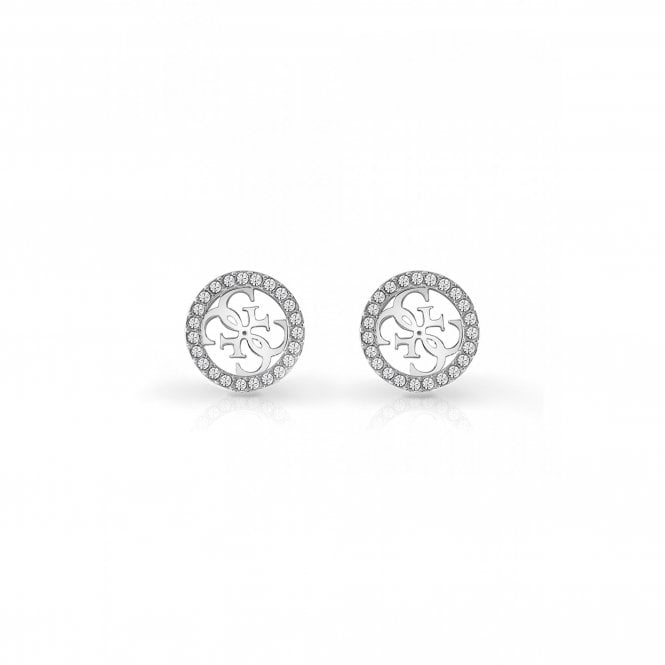 Guess Jewellery Guess Studs Party Silver Tone 4G Logo Pave Frame 12mm Stud Earrings