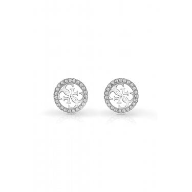 Guess Studs Party Silver Tone 4G Logo Pave Frame 12mm Stud Earrings