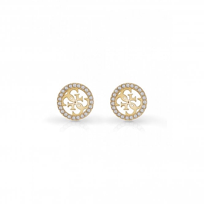 Guess Jewellery Guess Studs Party Yellow Gold Tone 4G Logo Pave Frame 12mm Stud Earrings