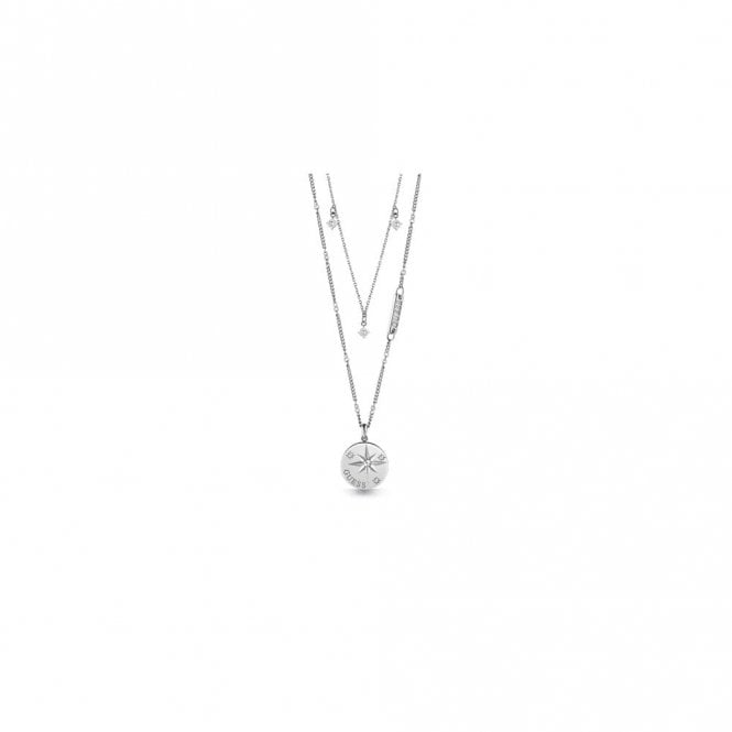 Guess Jewellery Guess Wanderlust Compass & Charm Stainless Steel Double Necklace 17-19inch