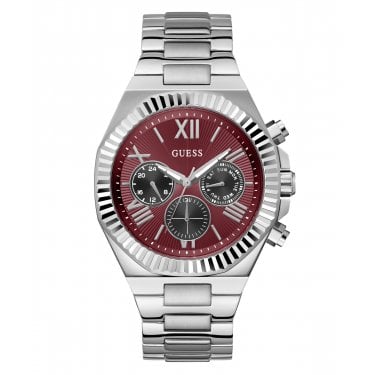 Guess Gents Burgundy Dial Stainless Steel Watch