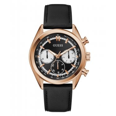 Guess Gents Dawson Multifunction Dial Black Leather Strap Watch