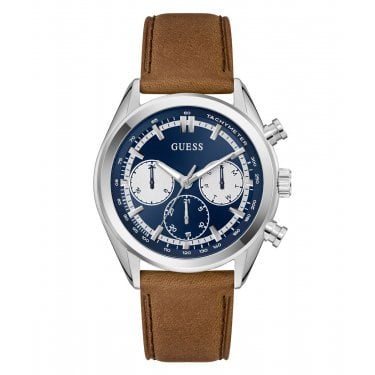 Guess Gents Dawson Multifunction Dial Brown Leather Strap Watch