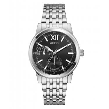 Guess Gents Emerson Black Dial Stainless Steel Watch