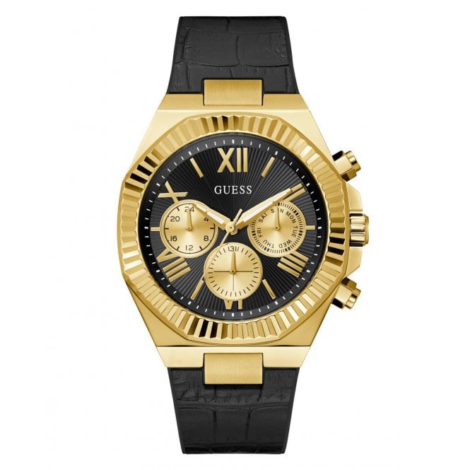 Guess Watches Guess Gents Equity Black Dial Black Silicone Strap Watch