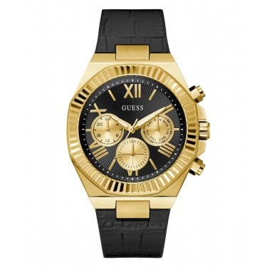 Guess Gents Equity Black Dial Black Silicone Strap Watch